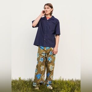 Marni x Uniqlo Oversized Navy Blue Short Sleeve Open Collar Shirt Size Small